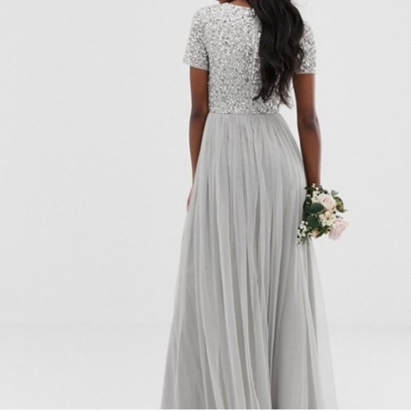 ASOS Maya Deluxe sequin silver gray maxi bridesmaid dress 2 - Picture 4 of 17